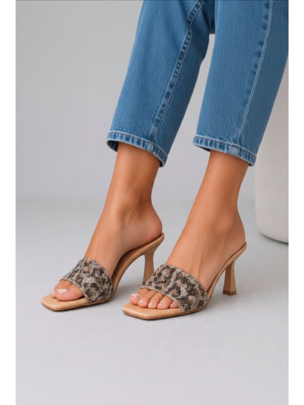 Cape Robbin Leopard Print Square Toe Heeled Sandals Slip-On Mules